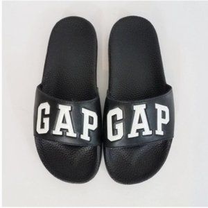 GAP white logo black slide sandals 6/7